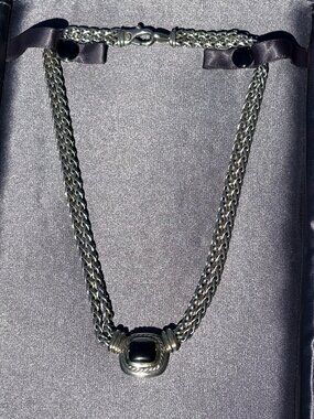David Yurman 14K YG & 925 SS Black Onyx Albion Double Wheat Chain Necklace